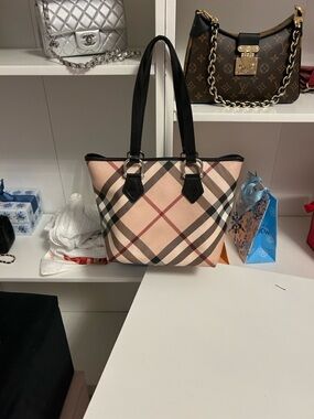 Burberry Pink Check Tote with Black Handles